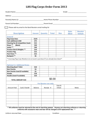 LHS Flag Corps Order Form 2013