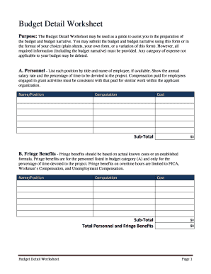 Budget Detail Worksheet