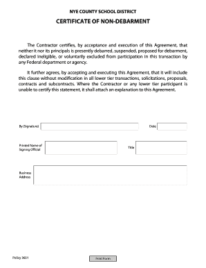 Certificate of Non-Debarment