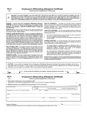 North Carolina Employee’s Withholding Allowance Form NC-4