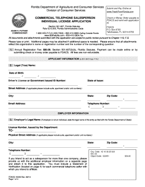 Florida Commercial Telephone Salesperson License Application