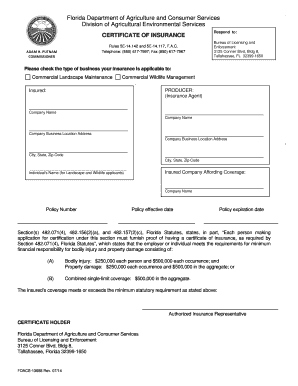 Florida Certificate of Insurance