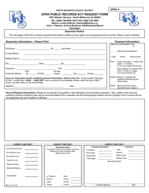 New Jersey Open Public Records Act Request Form