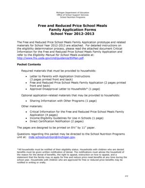 Michigan Free and Reduced Price School Meals Application