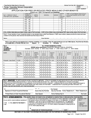 School Form 521 - Application for Free or Reduced Price Meals
