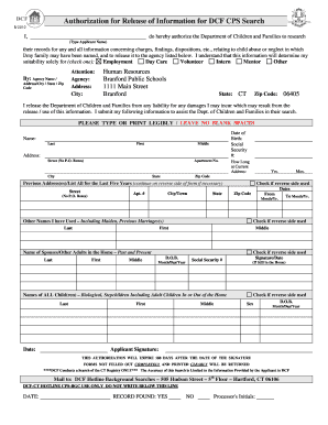 Authorization for Release of Information for DCF CPS Search