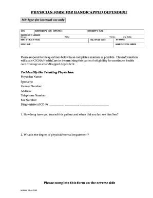 Physician Form for Handicapped Dependent