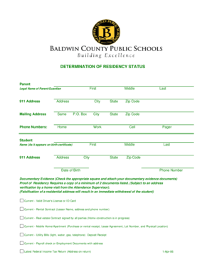 Determination of Residency Status Form
