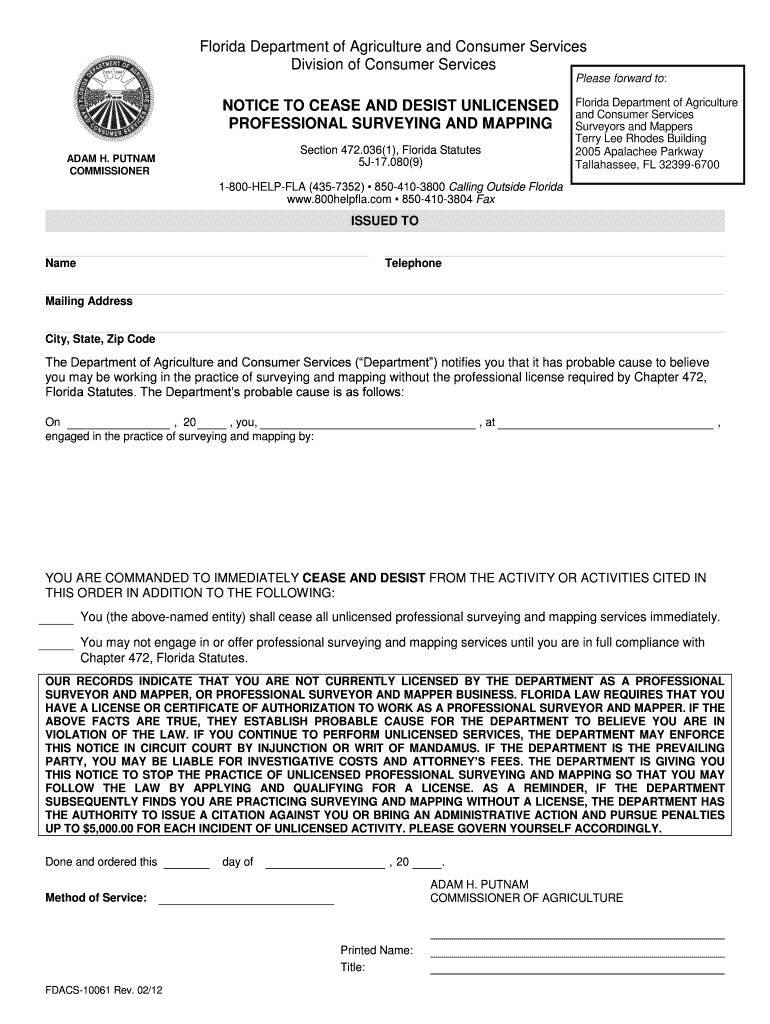 Fillable Online Florida Department of Agriculture and Consumer Services