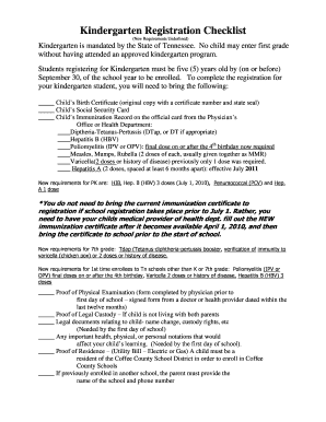 Kindergarten Registration Checklist