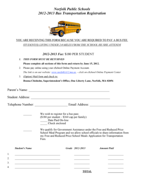 Norfolk Public Schools Bus Transportation Registration