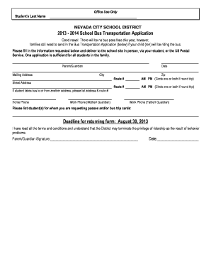 Nevada City School District Bus Transportation Application
