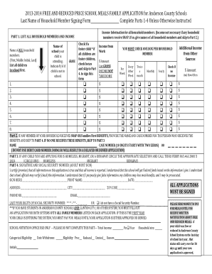 Anderson County Schools Free and Reduced Price School Meals Application