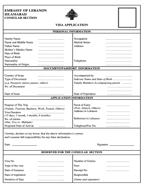 Lebanon Visa Application Form
