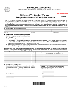 2013-2014 Verification Worksheet