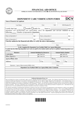 Dependent Care Verification Form DCV