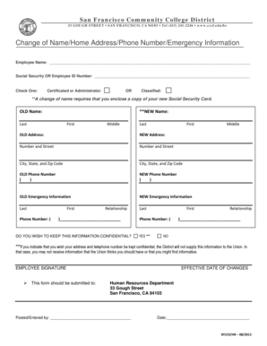 San Francisco Community College Employee Information Change Form
