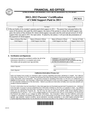 2012–2013 Parents’ Certification of Child Support Paid in 2011