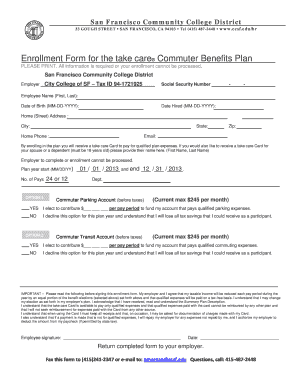 San Francisco Commuter Benefits Plan Enrollment Form