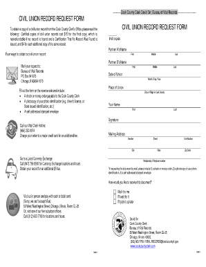 Cook County Civil Union Record Request Form