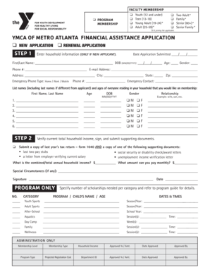YMCA Financial Assistance Application