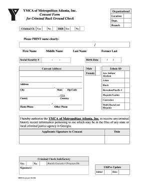 YMCA Criminal Background Check Consent Form