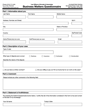 Business Matters Questionnaire