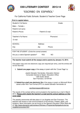 Página de portada del concurso literario 2013-14