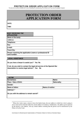 Spain Protection Order Application Form