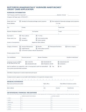 Butterfield/AAdvantage Business MasterCard Credit Card Application