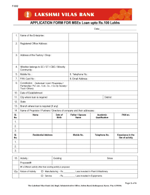 Application Form for MSEs Loan up to Rs.100 Lakhs