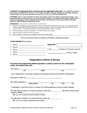 Respondent’s Waiver of Service in Paternity Case