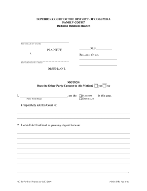 DC Family Court Motion Form