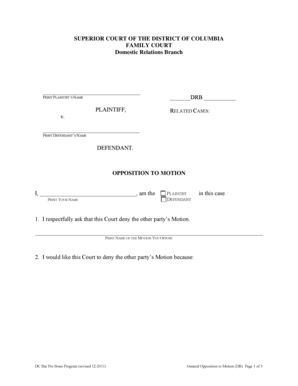 Opposition to Motion Form