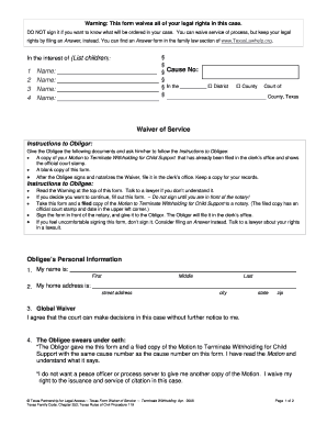 Texas Waiver of Service for Child Support