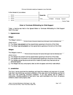 Order to Terminate Withholding for Child Support