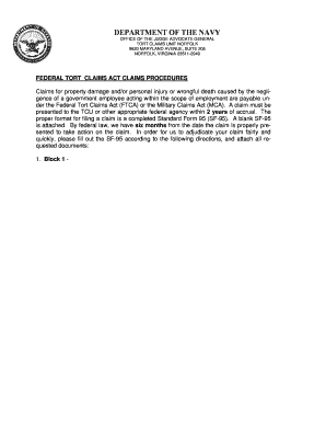 Federal Tort Claims Act Claim Form