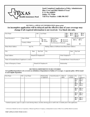 Texas Health Insurance Pool Application