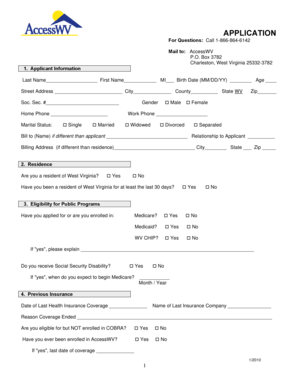 West Virginia Health Insurance Application