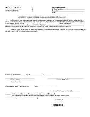 Texas Affidavit for Probable Cause Determination