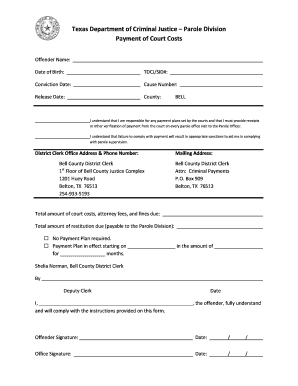 Texas Parole Court Costs Payment Form