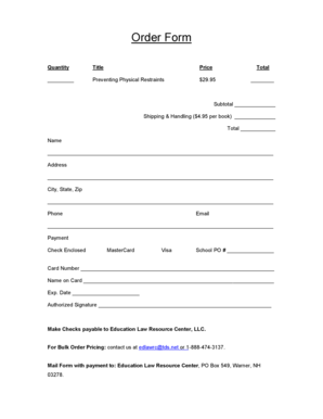 Order Form for Educational Resources