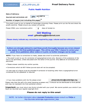 Public Health Nutrition Offprint Order Form