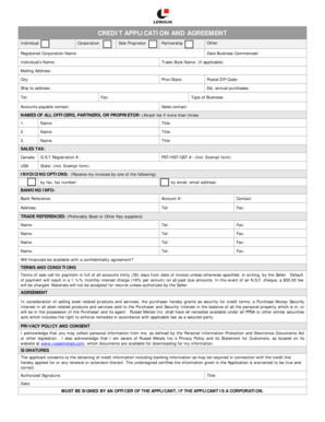 Credit Application and Agreement