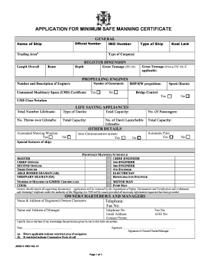 Application for Minimum Safe Manning Certificate