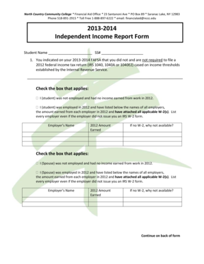 Independent Income Report Form