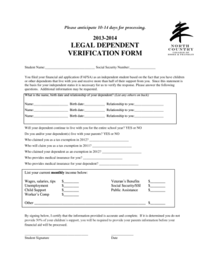 Legal Dependent Verification Form