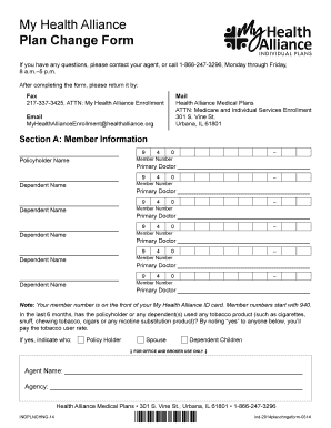 My Health Alliance Plan Change Form