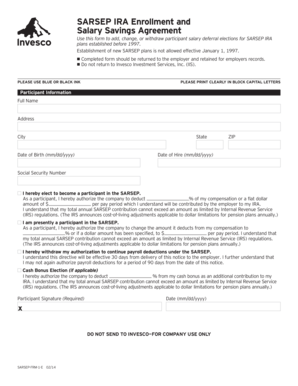SARSEP IRA Enrollment and Salary Savings Agreement
