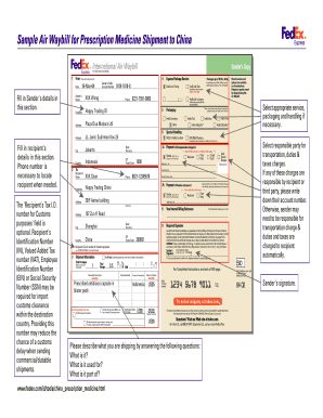 Sample Air Waybill for Prescription Medicine Shipment to China